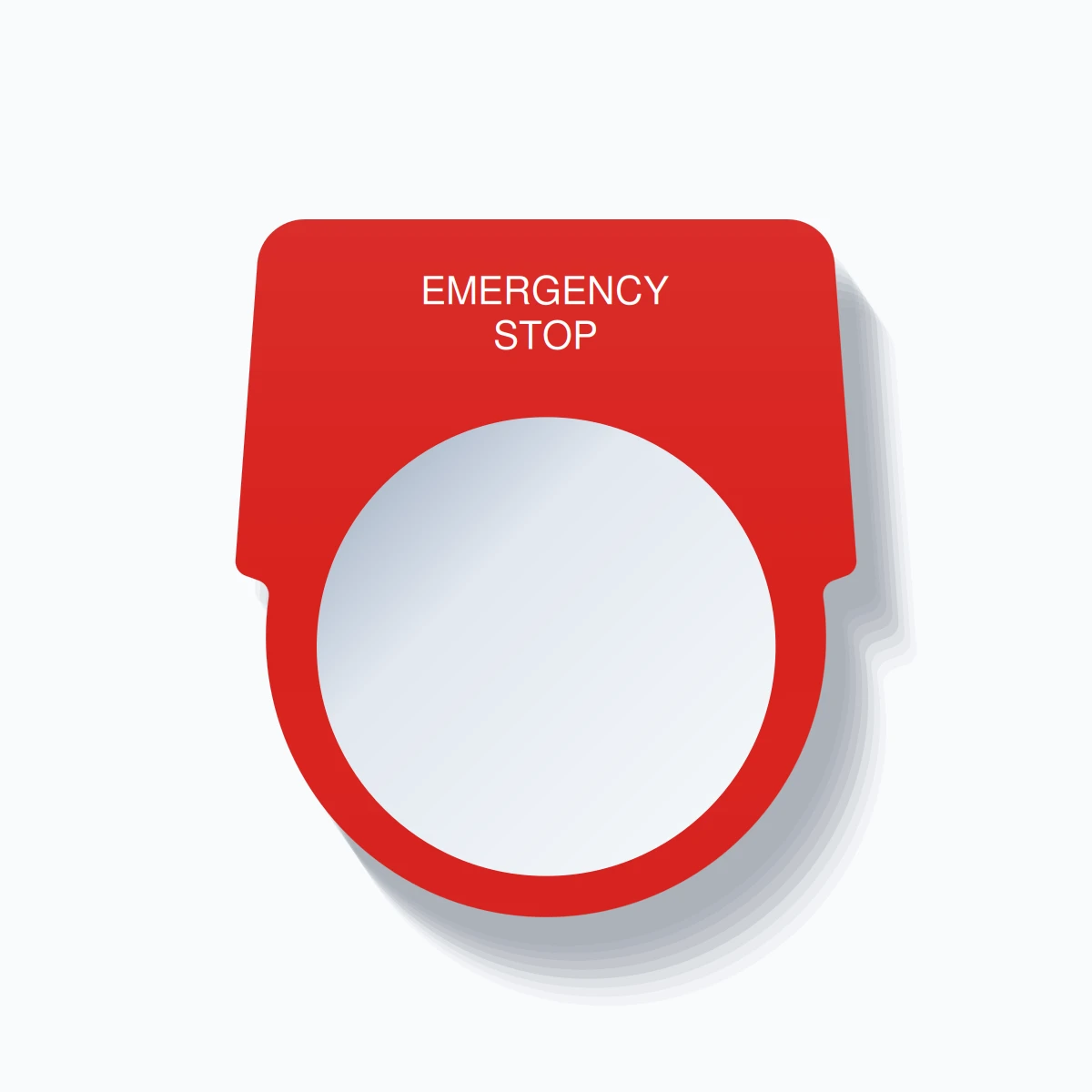 30mm Ring Tag – EMERGENCY STOP, White on Red