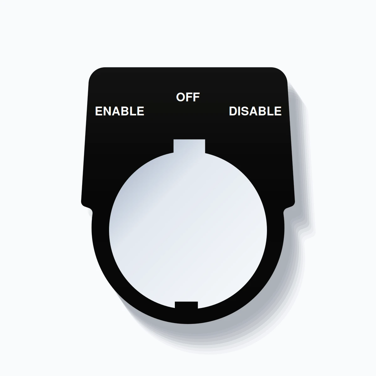 30mm Ring Tag – ENABLE OFF DISABLE, Three-Line Harmony 9001K, Schneider Electric Compatible, White on Black