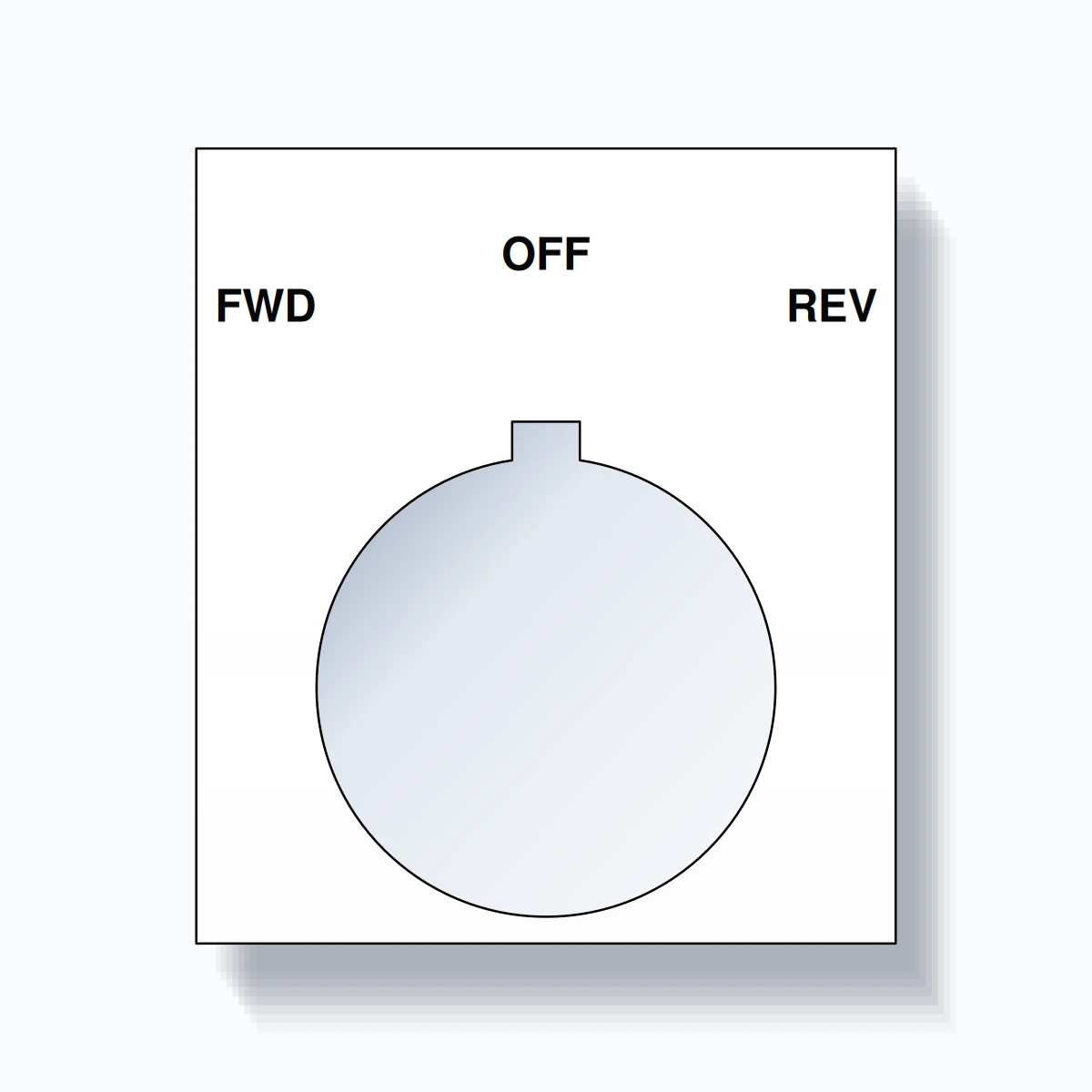 30mm Ring Tag – FWD OFF REV, Three-Line 800T Square, Allen-Bradley Compatible, Black on White