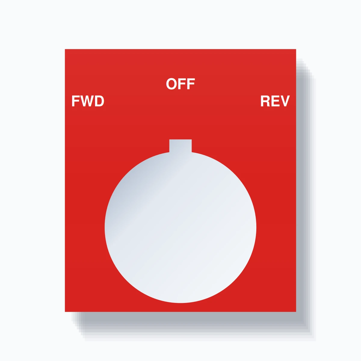 30mm Ring Tag – FWD OFF REV, Three-Line 800T Square, Allen-Bradley Compatible, White on Red