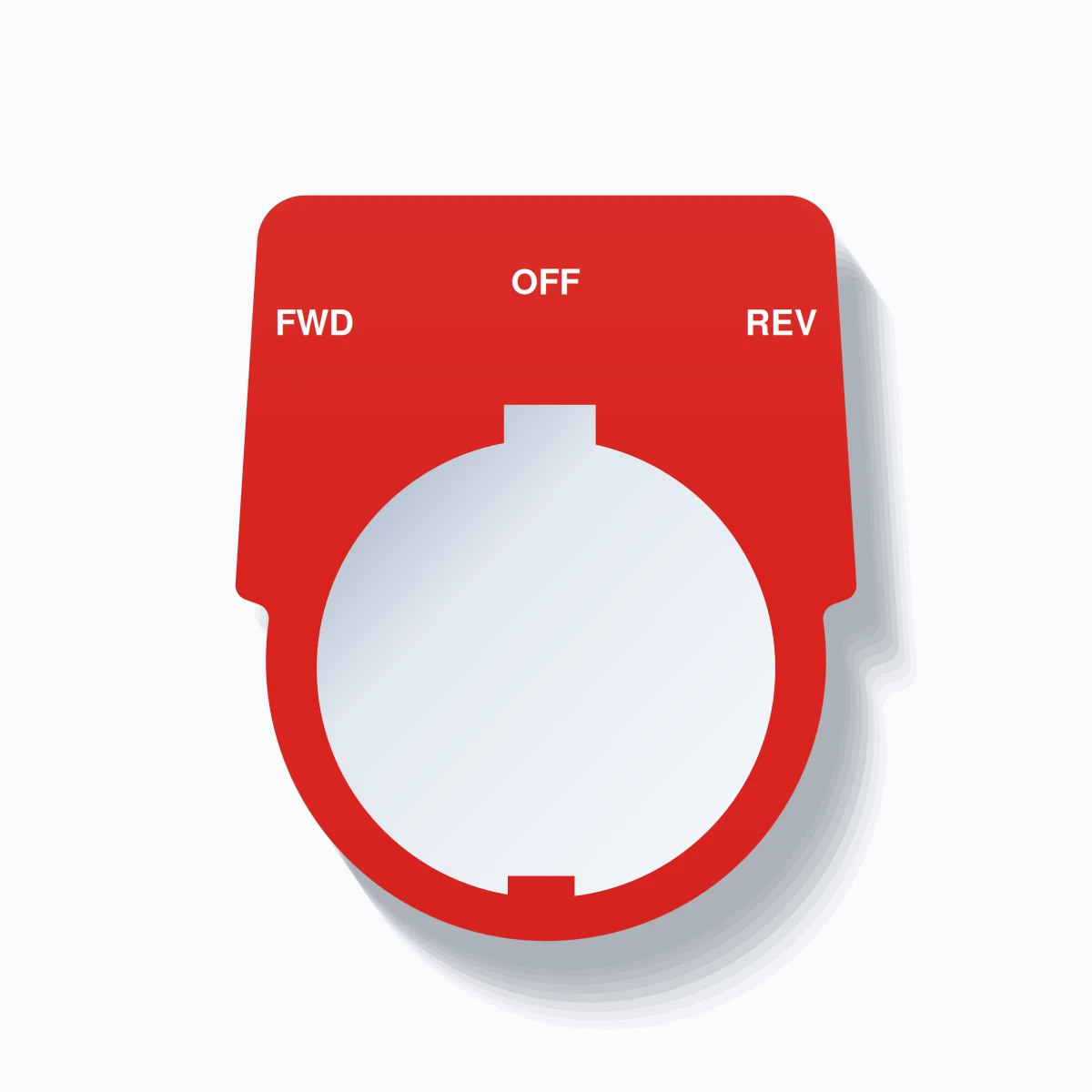 30mm Ring Tag – FWD OFF REV, Three-Line Harmony 9001K, Schneider Electric Compatible, White on Red