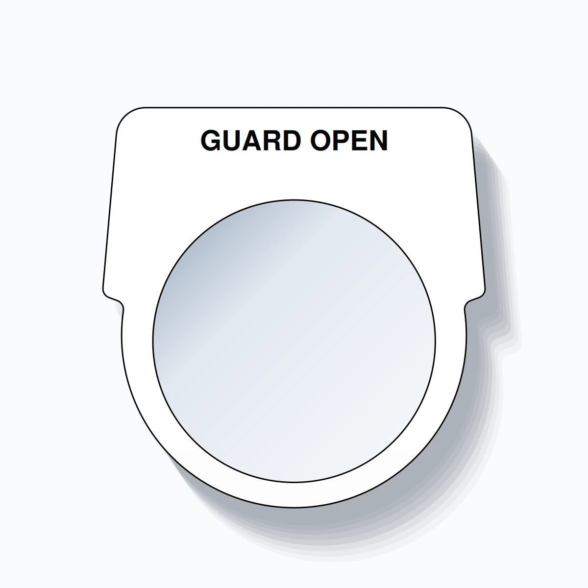30mm Ring Tag – GUARD OPEN, Single-Line Harmony 9001K, Black on White