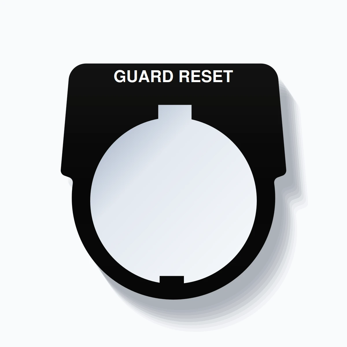 30mm Ring Tag – GUARD RESET, Single-Line Harmony 9001K, Schneider Electric Compatible, White on Black