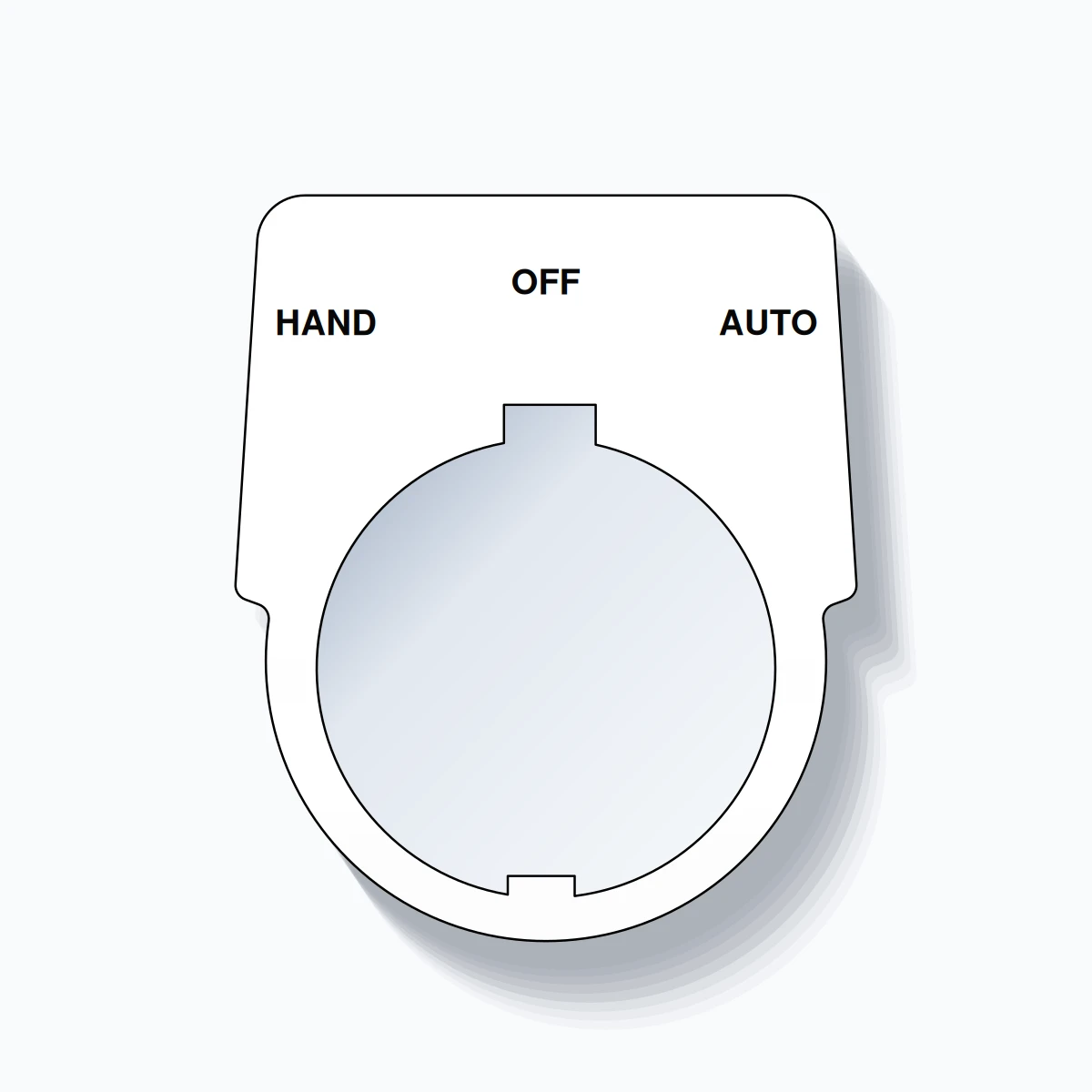 30mm Ring Tag – HAND OFF AUTO, Three-Line Harmony 9001K, Schneider Electric Compatible, Black on White