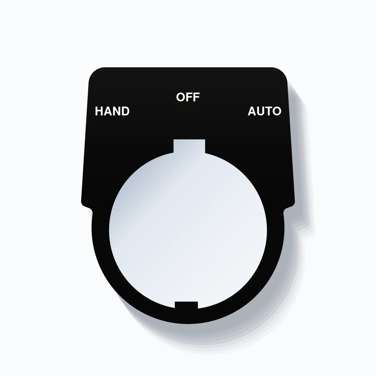 30mm Ring Tag – HAND OFF AUTO, Three-Line Harmony 9001K, Schneider Electric Compatible, White on Black