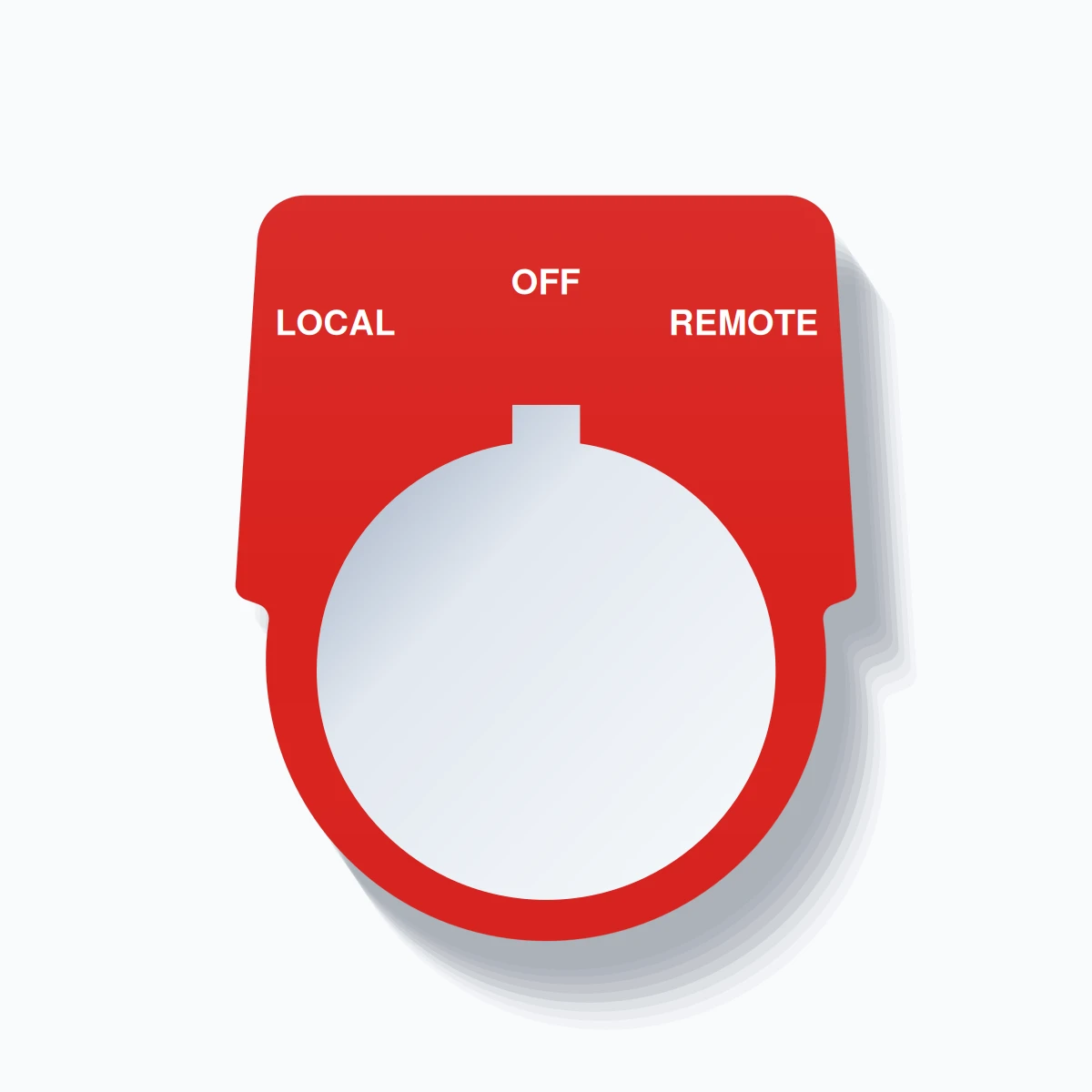 30mm Ring Tag – LOCAL OFF REMOTE, Three-Line Harmony 9001K, Allen-Bradley Compatible, White on Red