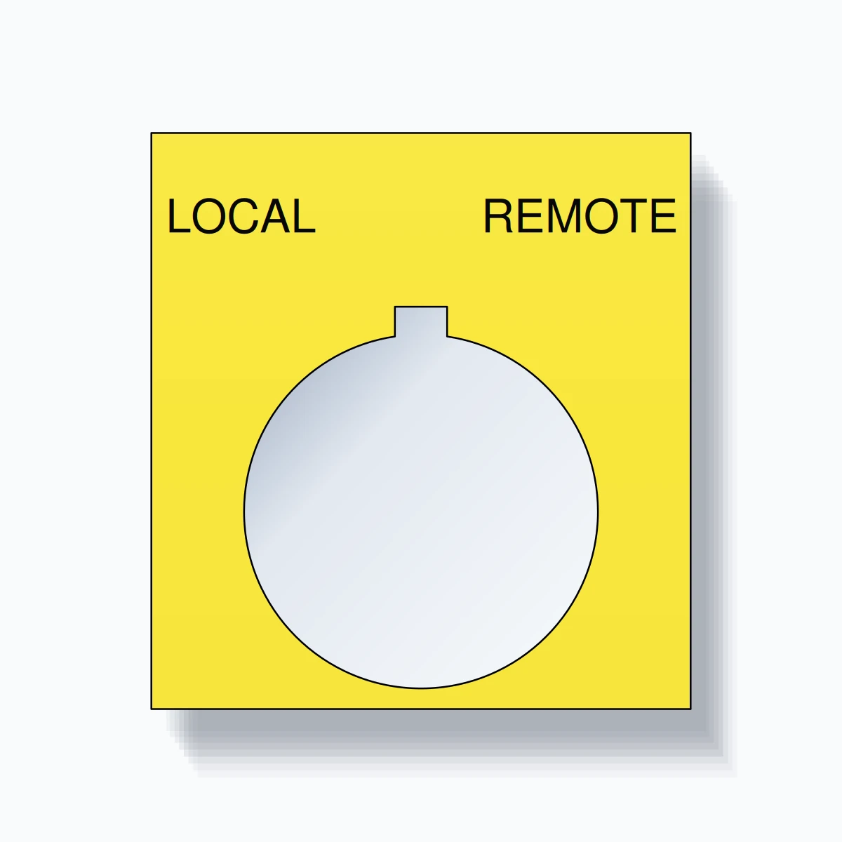 30mm Ring Tag – LOCAL REMOTE, Two-Line 800T Square, Allen-Bradley Compatible, Black on Yellow