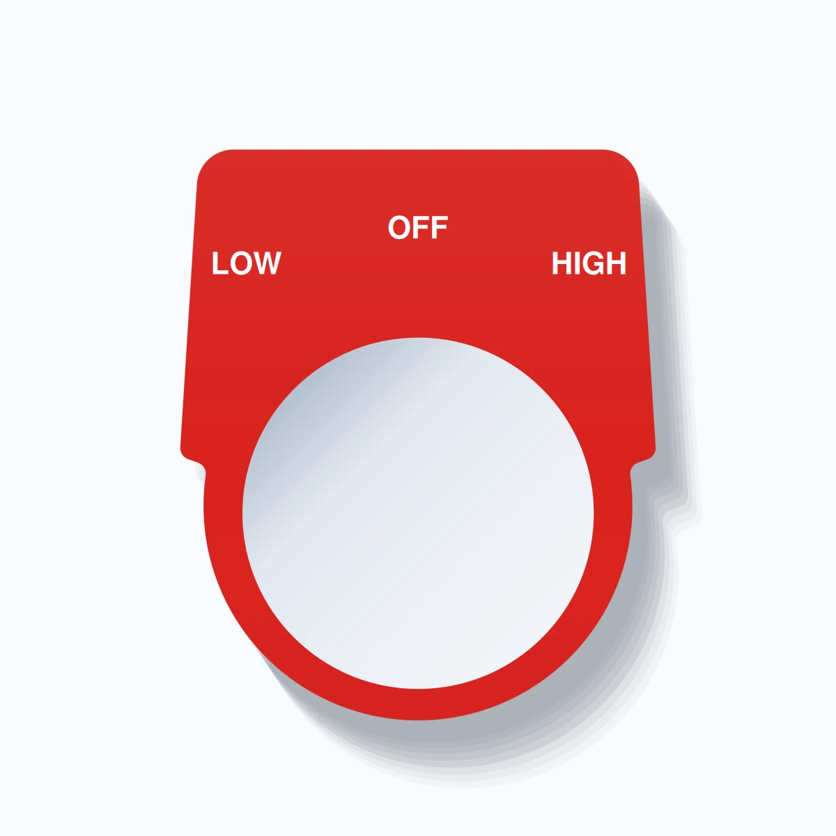 30mm Ring Tag – LOW OFF HIGH, Three-Line Harmony 9001K, White on Red