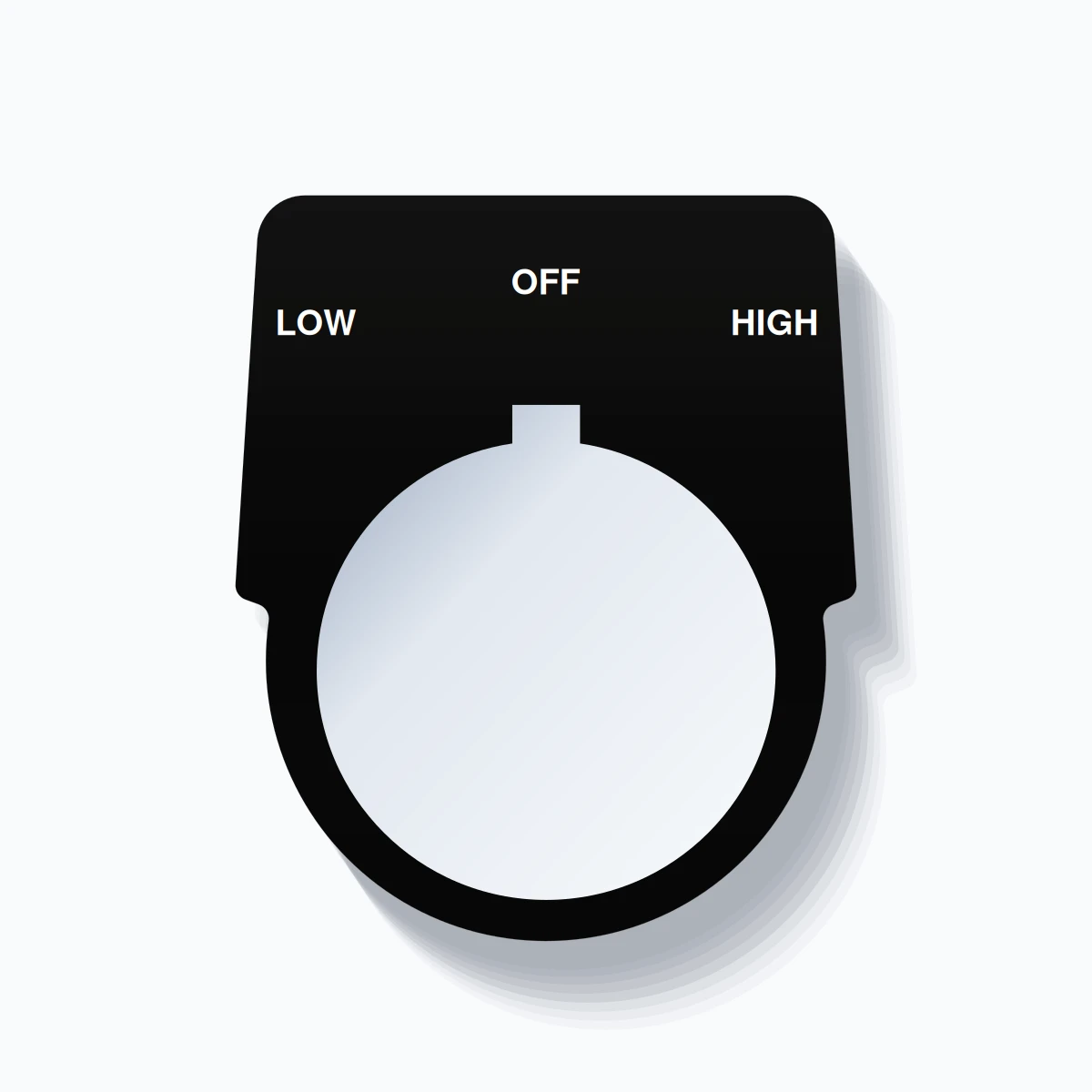30mm Ring Tag – LOW OFF HIGH, Three-Line Harmony 9001K, Allen-Bradley Compatible, White on Black