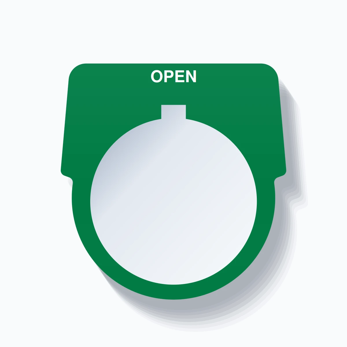 30mm Ring Tag – OPEN, Single-Line Harmony 9001K, Allen-Bradley Compatible, White on Green