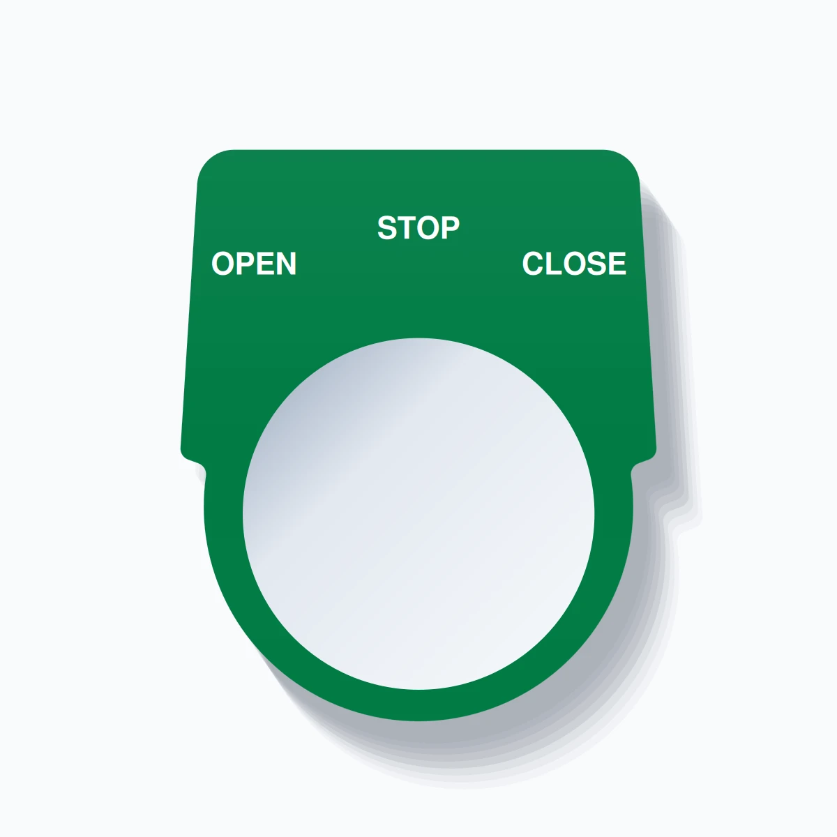 30mm Ring Tag – OPEN STOP CLOSE, Three-Line Harmony 9001K, White on Green