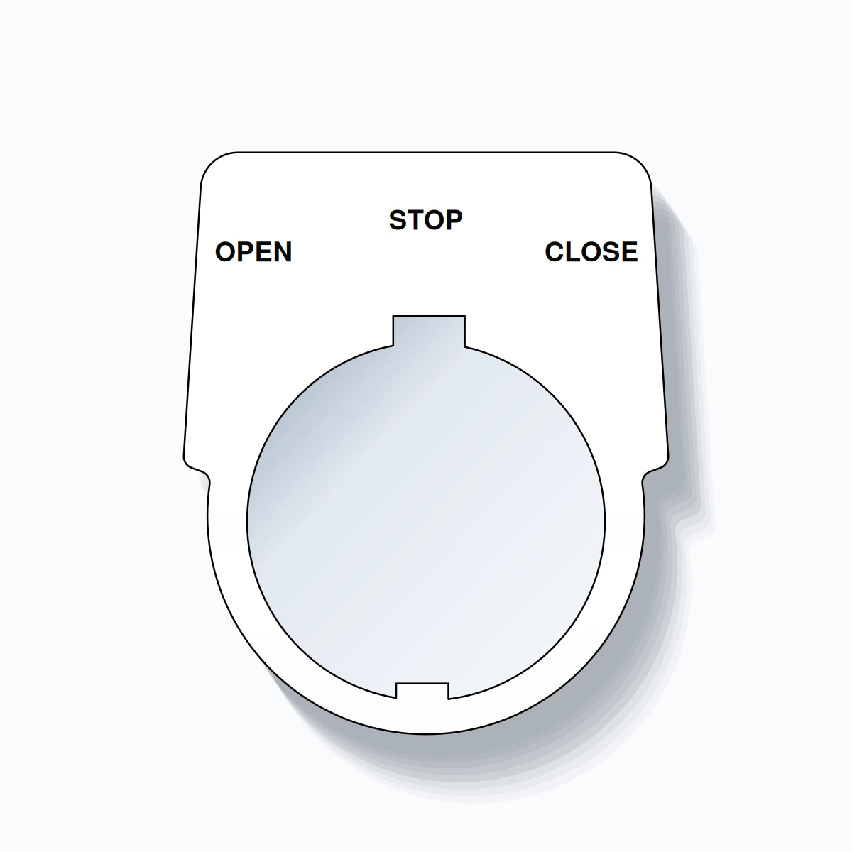 30mm Ring Tag – OPEN STOP CLOSE, Three-Line Harmony 9001K, Schneider Electric Compatible, Black on White