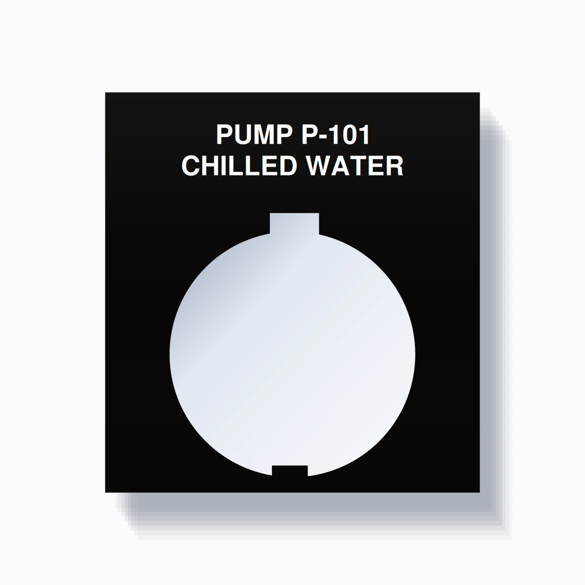 30mm Ring Tag – PUMP P-101 CHILLED WATER, Two-Line 800T Square, Schneider Electric Compatible, White on Black