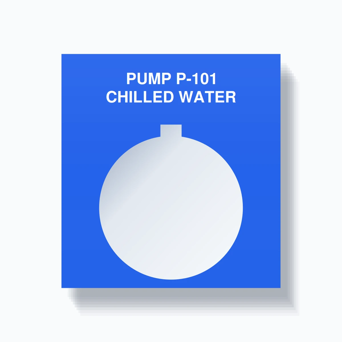 30mm Ring Tag – PUMP P-101 CHILLED WATER, Two-Line 800T Square, Allen-Bradley Compatible, White on Blue
