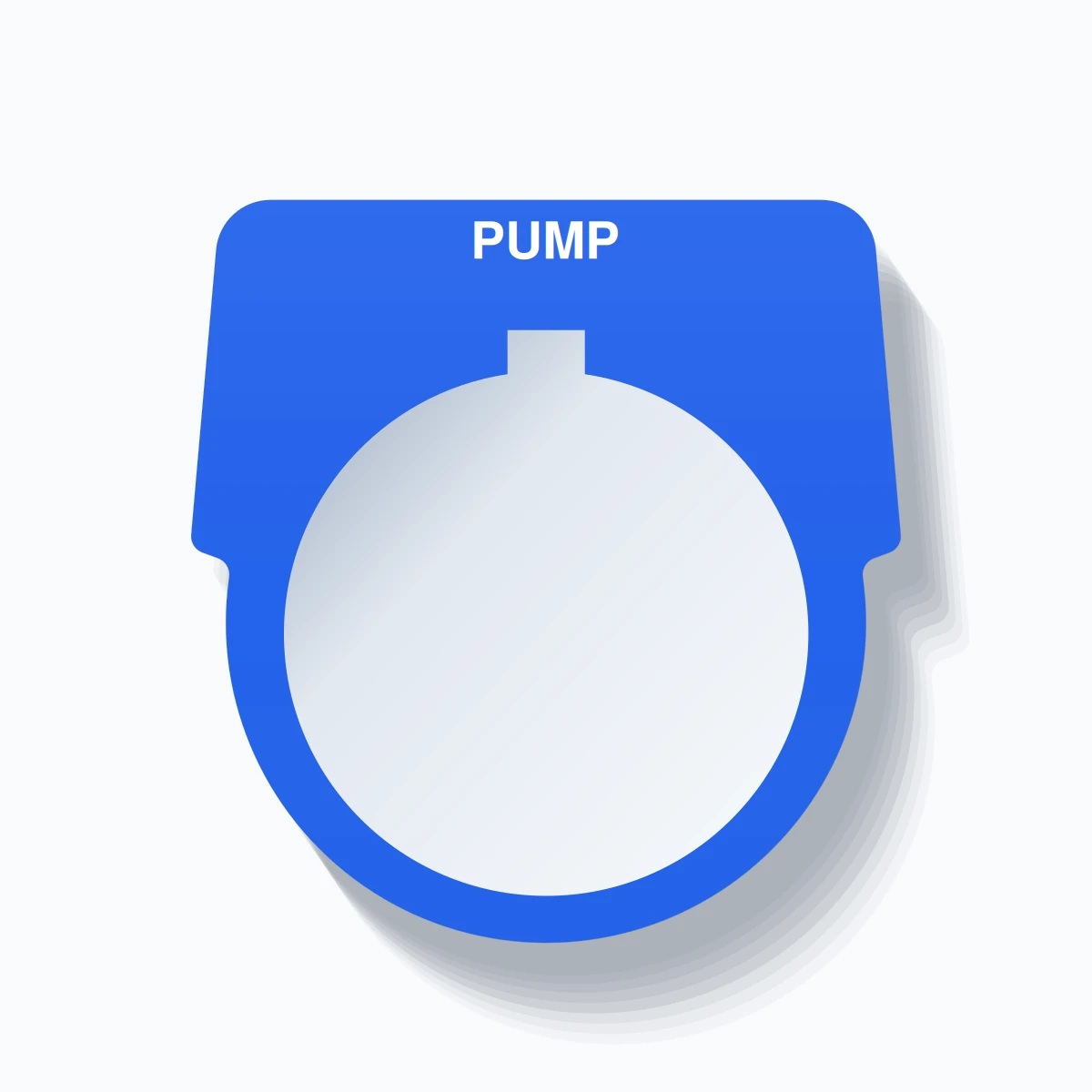 30mm Ring Tag – PUMP, Single-Line Harmony 9001K, Allen-Bradley Compatible, White on Blue