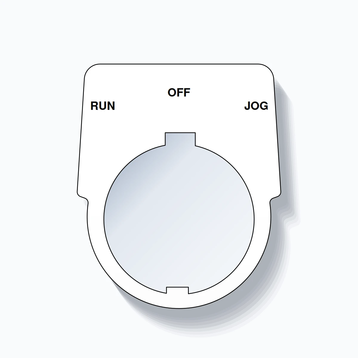30mm Ring Tag – RUN OFF JOG, Three-Line Harmony 9001K, Schneider Electric Compatible, Black on White