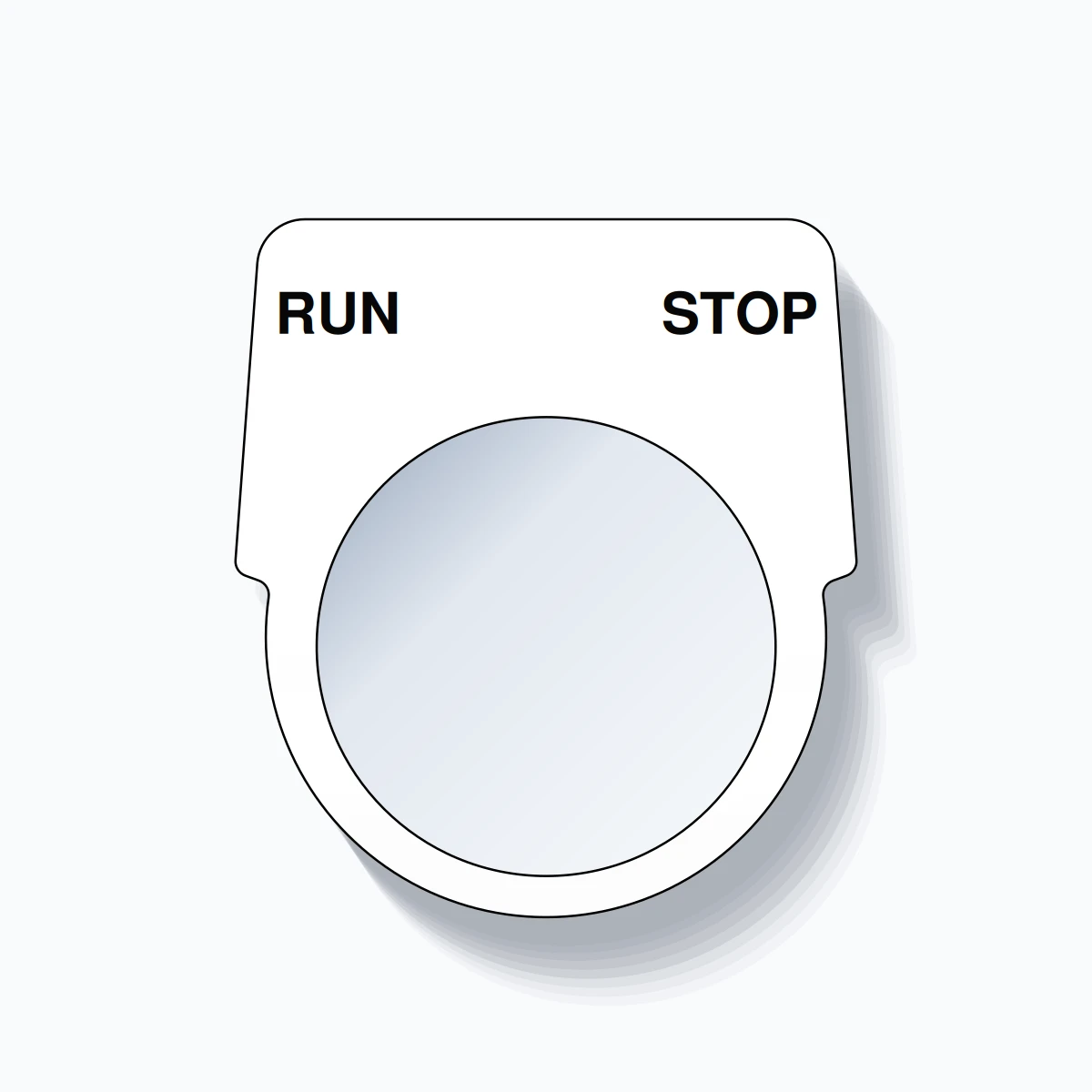 30mm Ring Tag – RUN STOP, Two-Line Harmony 9001K, Black on White