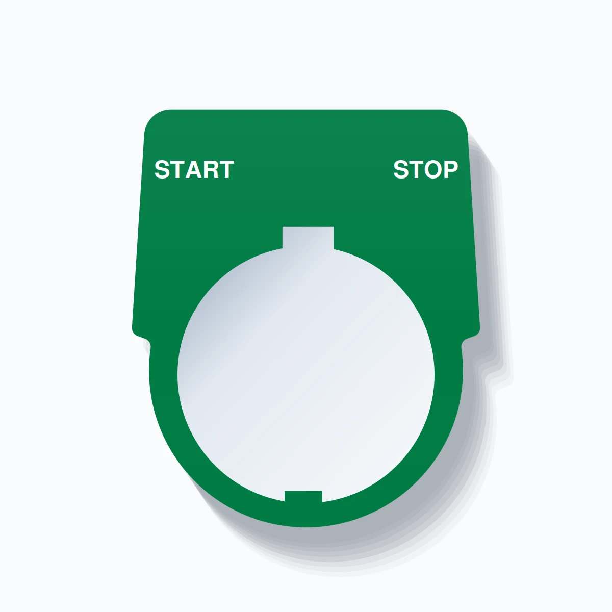 30mm Ring Tag – START STOP, Three-Line Harmony 9001K, Schneider Electric Compatible, White on Green