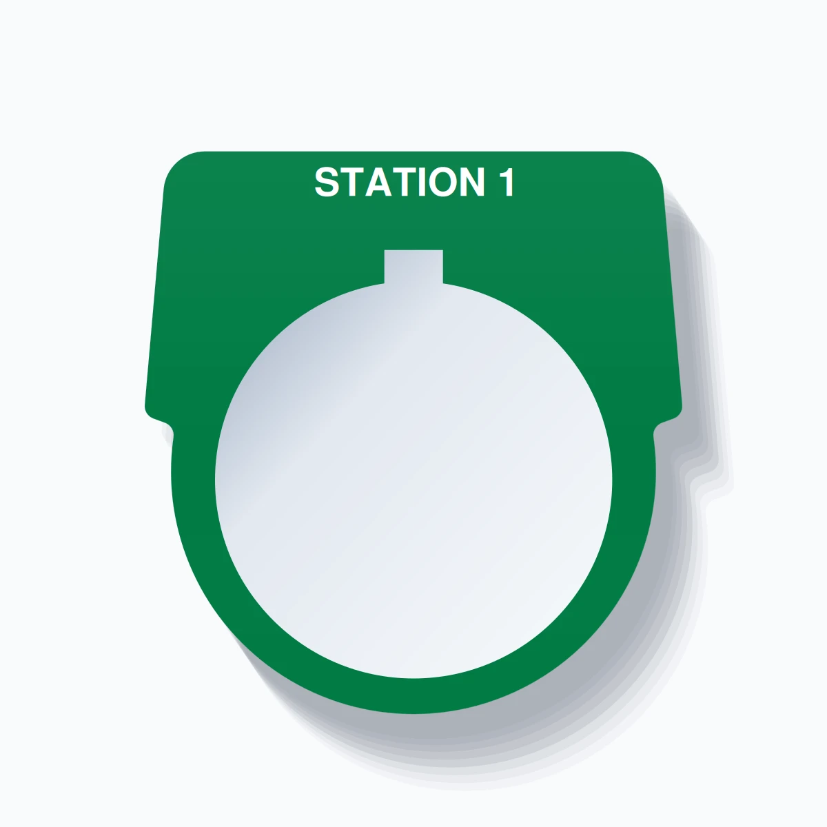 30mm Ring Tag – STATION 1, Single-Line Harmony 9001K, Allen-Bradley Compatible, White on Green