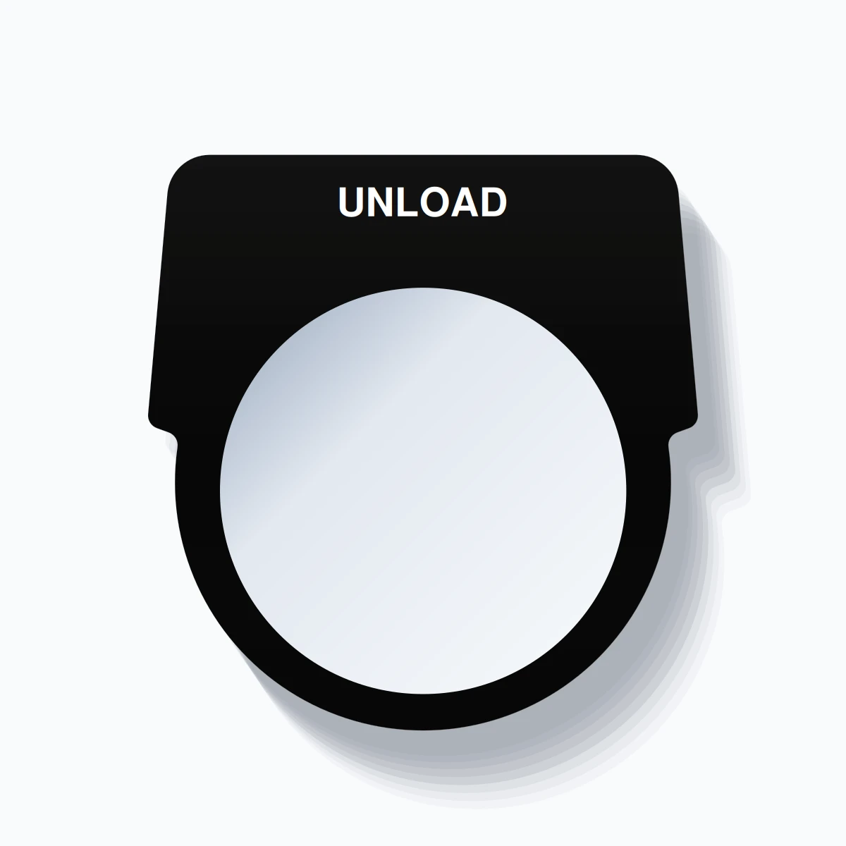 30mm Ring Tag – UNLOAD, Single-Line Harmony 9001K, White on Black