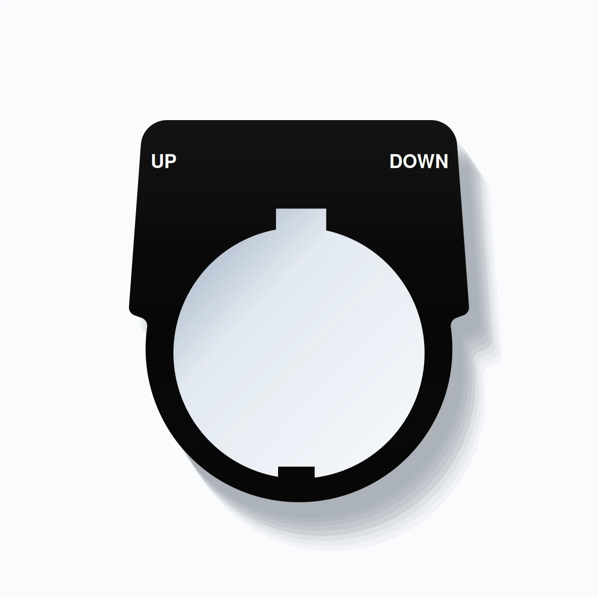 30mm Ring Tag – UP DOWN, Two-Line Harmony 9001K, Schneider Electric Compatible, White on Black