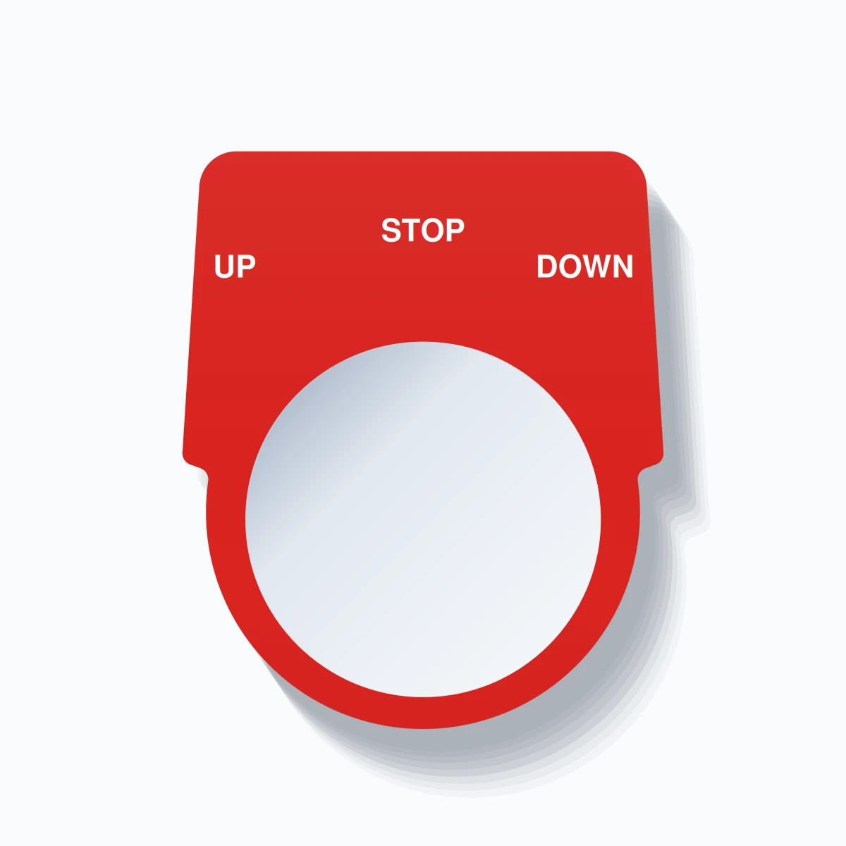 30mm Ring Tag – UP STOP DOWN, Three-Line Harmony 9001K, White on Red