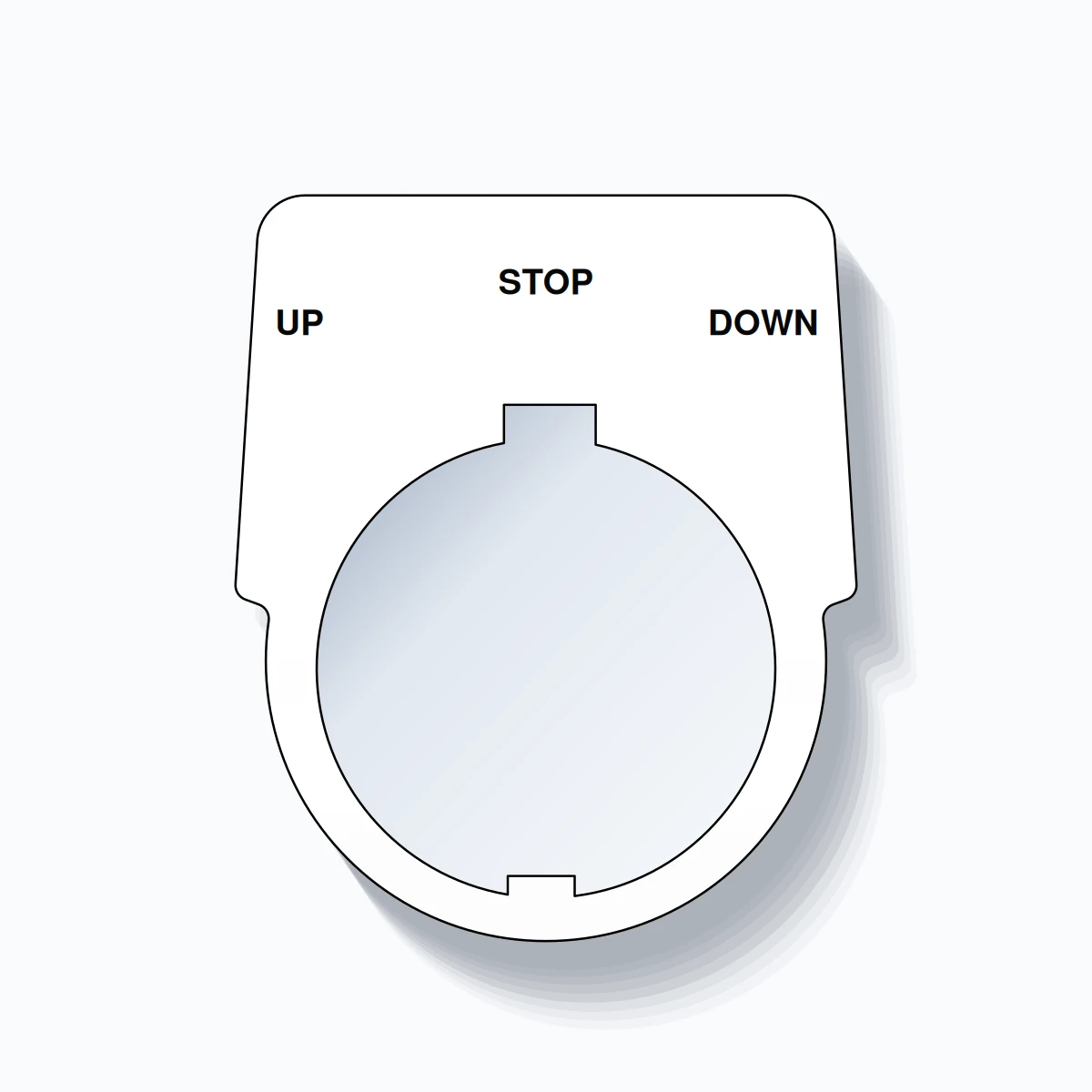 30mm Ring Tag – UP STOP DOWN, Three-Line Harmony 9001K, Schneider Electric Compatible, Black on White