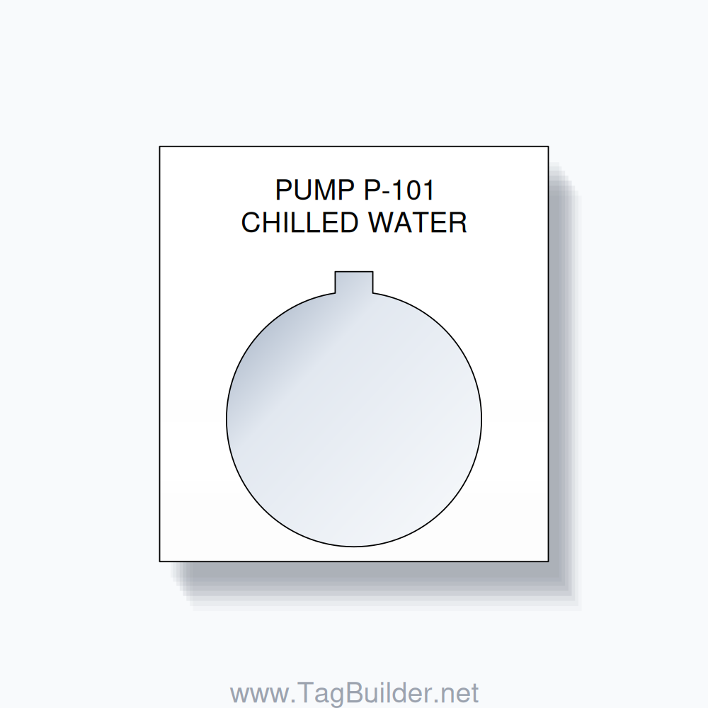30mm Ring Tag – PUMP P-101 CHILLED WATER, Two-Line 800T Square, Allen-Bradley Compatible, Black on White - Black On White