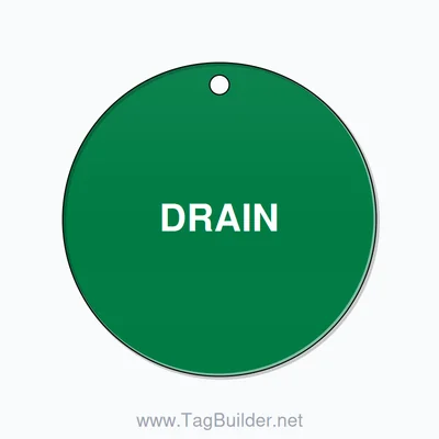 1.5 inch Circle Valve Tag – DRAIN, Plastic, White On Green thumbnail