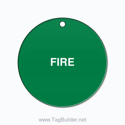 1.5 inch Circle Valve Tag – FIRE, Plastic, White On Green thumbnail