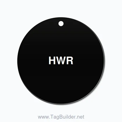 1.5 inch Circle Valve Tag – HWR, Plastic, White On Black thumbnail