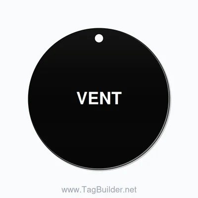 1.5 inch Circle Valve Tag – VENT, Plastic, White On Black thumbnail