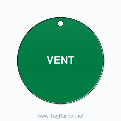 1.5 inch Circle Valve Tag – VENT, Plastic, White On Green thumbnail