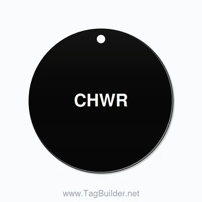 2.5 inch Circle Valve Tag – CHWR, Plastic, White On Black thumbnail