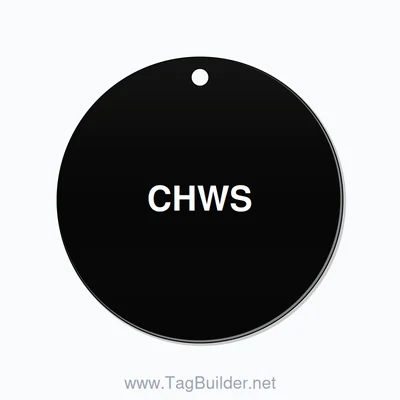 2.5 inch Circle Valve Tag – CHWS, Plastic, White On Black thumbnail
