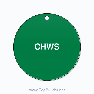 2.5 inch Circle Valve Tag – CHWS, Plastic, White On Green thumbnail