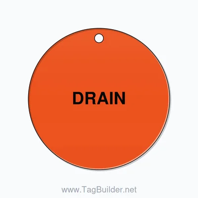 2.5 inch Circle Valve Tag – DRAIN, Plastic, Black On Orange thumbnail