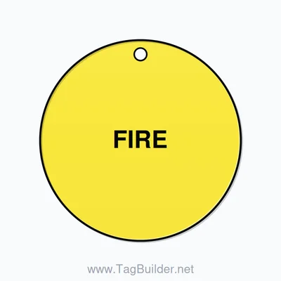 2.5 inch Circle Valve Tag – FIRE, Plastic, Black On Yellow thumbnail