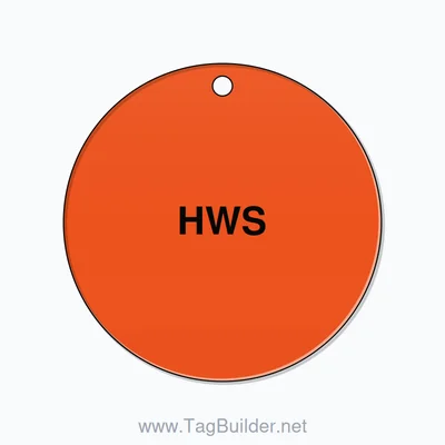 2.5 inch Circle Valve Tag – HWS, Plastic, Black On Orange thumbnail