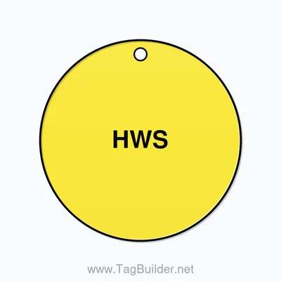 2.5 inch Circle Valve Tag – HWS, Plastic, Black On Yellow thumbnail