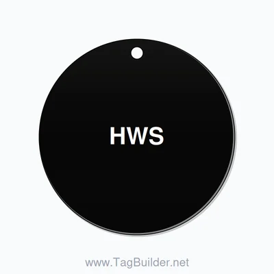 2.5 inch Circle Valve Tag – HWS, Plastic, White On Black thumbnail