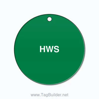 2.5 inch Circle Valve Tag – HWS, Plastic, White On Green thumbnail