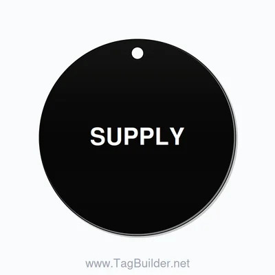 2.5 inch Circle Valve Tag – SUPPLY, Plastic, White On Black thumbnail