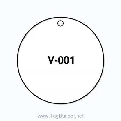 2.5 inch Circle Valve Tag – V-001, Plastic, Black On White thumbnail