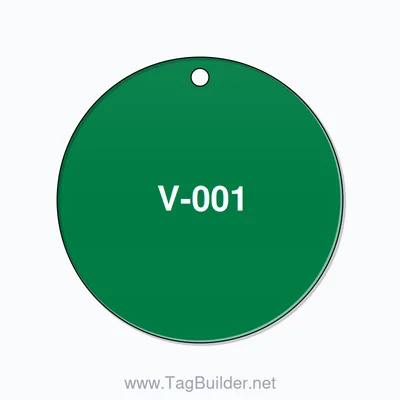 2.5 inch Circle Valve Tag – V-001, Plastic, White On Green thumbnail
