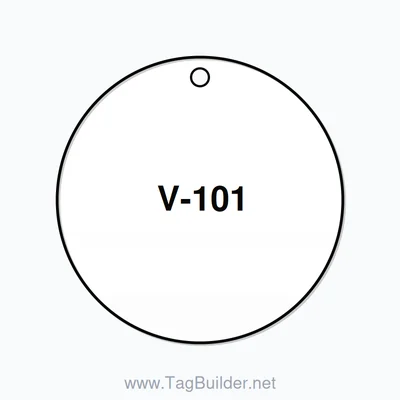 2.5 inch Circle Valve Tag – V-101, Plastic, Black On White thumbnail