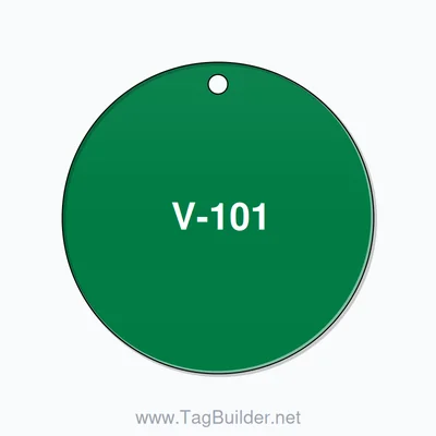 2.5 inch Circle Valve Tag – V-101, Plastic, White On Green thumbnail