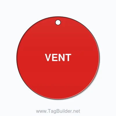 2.5 inch Circle Valve Tag – VENT, Plastic, White On Red thumbnail