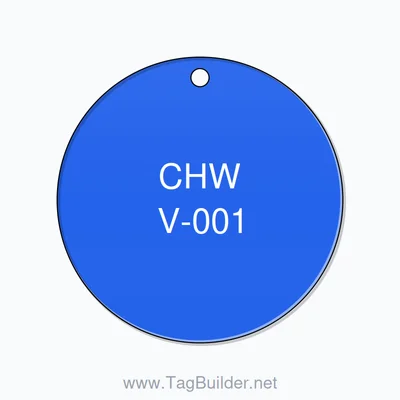 2 inch Circle Valve Tag – CHW V-001, White on Blue thumbnail
