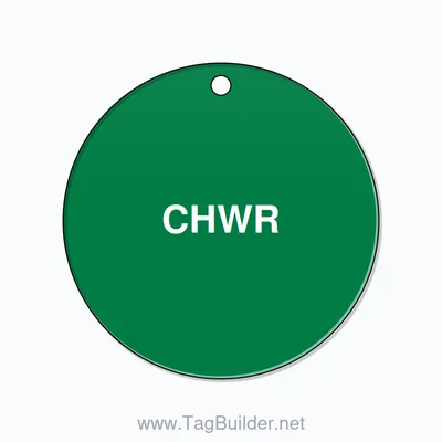 2 inch Circle Valve Tag – CHWR, Plastic, White On Green thumbnail